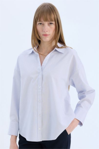 Oversize Fit Shirt Collar Oxford Long Sleeve Shirt