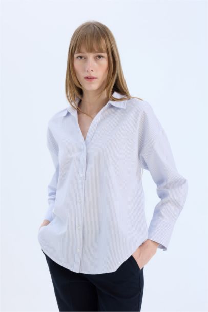 Oversize Fit Shirt Collar Oxford Long Sleeve Shirt