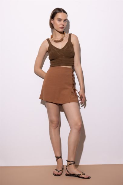 Regular Fit Linen Blended High Waist Shorts
