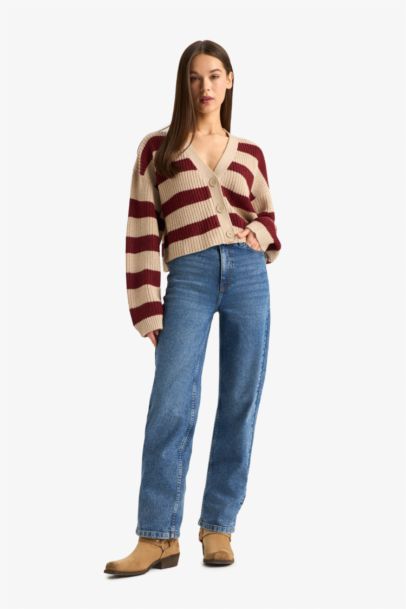 Cardigan en tricot rayé à col V et boutons Coupe régulière