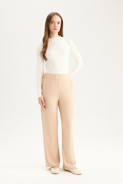 Relax Fit Elastic Waist Basic Crepe Trousers