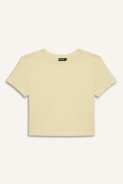 Fitted Bisiklet Yaka Basic Düz Kısa Kollu Tişört