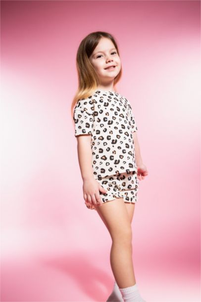 Baby Girl Leopard Patterned T-Shirt Shorts 2 Piece Set