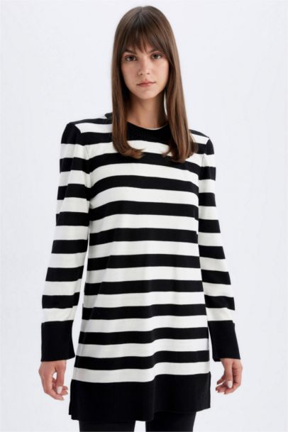 Regular Fit Striped Long Sleeve Basic Puulover Tunic