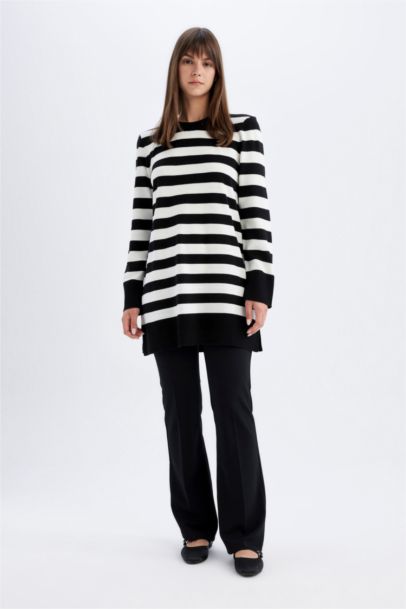 Regular Fit Striped Long Sleeve Basic Puulover Tunic