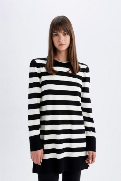 Regular Fit Striped Long Sleeve Basic Puulover Tunic