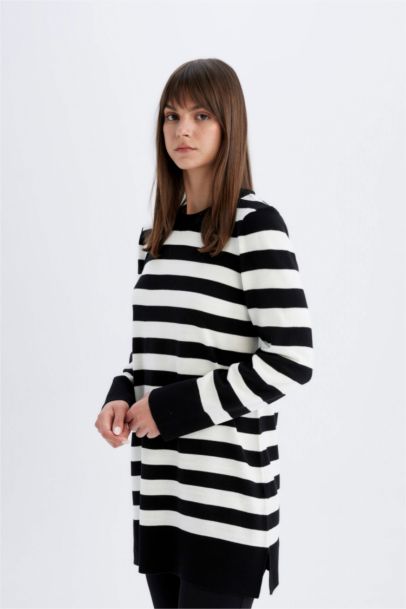 Regular Fit Striped Long Sleeve Basic Puulover Tunic