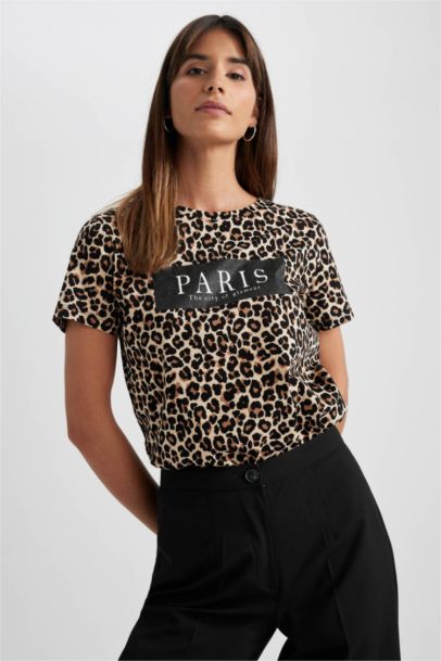 تيشيرت قطن بطباعة الحيوانات قصة عادية