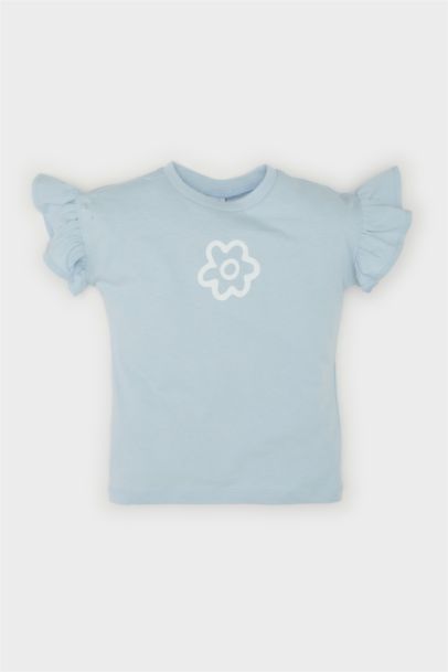 تيشيرت بناتي فلورال نص ردن قصة عادية وياخة مستديرة