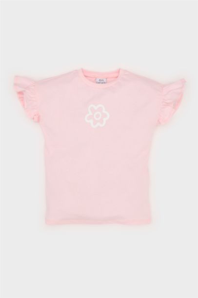 تيشيرت بناتي فلورال نص ردن قصة عادية وياخة مستديرة