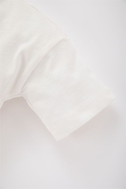 تيشيرت بناتي كم طويل قصة عادية برقبة مستديرة