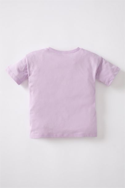 تيشيرت نص كم بطباعة الشعار قصة عادية برقبة مستديرة