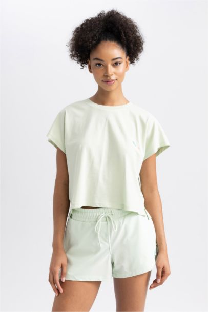 تيشيرت قطن مطبوع واسع برقبة مستديرة