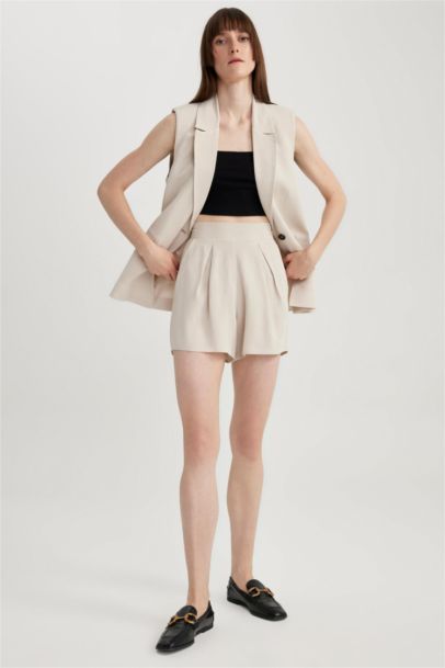 Elastic Waist Wide Leg Linen Blend Shorts