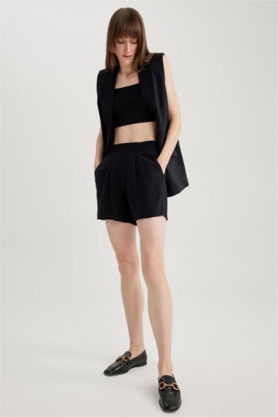 Elastic Waist Wide Leg Linen Blend Shorts