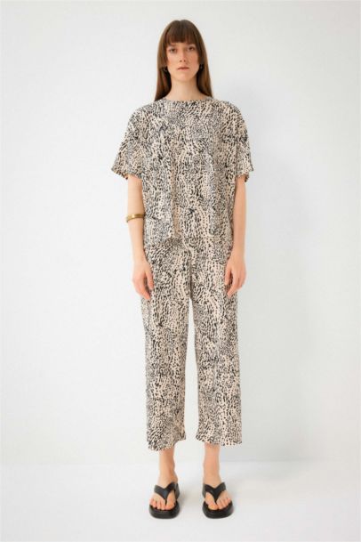 Pantalon midi large imprimé Léopard à Taille normale