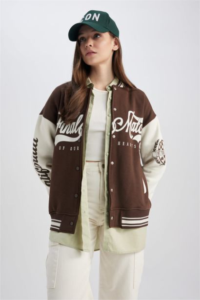 Oversize Fit College Collar Bomber Jacket