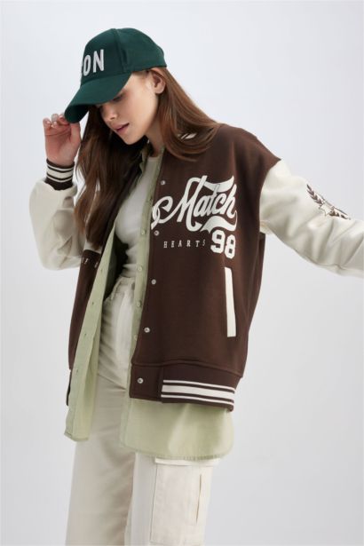 Oversize Fit College Collar Bomber Jacket