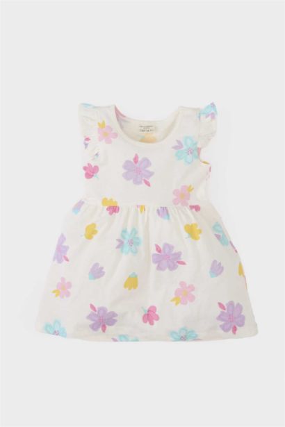 Çiçek Desenli Kısa Kollu Yazlık Elbise Kız Bebek