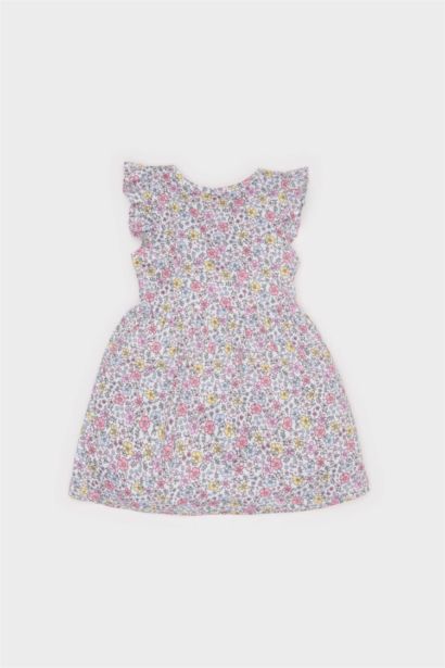 فستان بنات فلورال قصة عادية بأكمام قصيرة