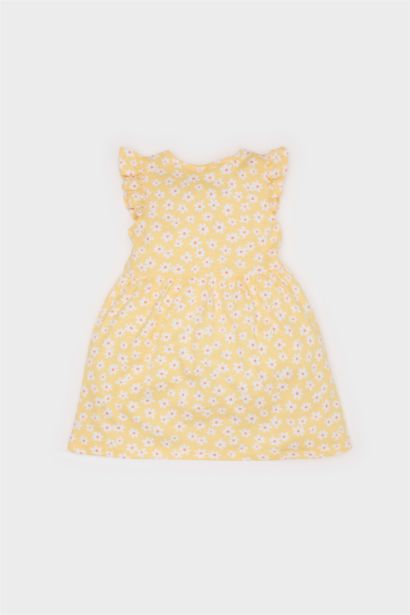 فستان قصة عادية بأكمام قصيرة بياقة مستديرة