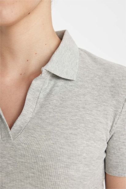 Fıtted Polo Yaka Fitilli Kaşkorse Kısa Kollu Tişört