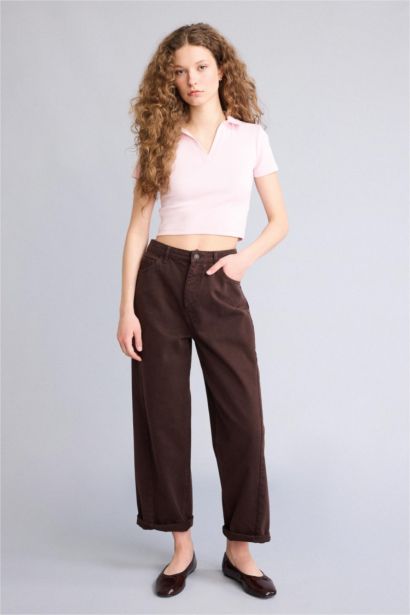 Футболка кашкорсе Fitted в рубчик с воротником поло и коротким рукавом