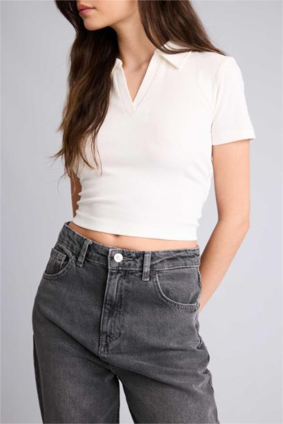 Футболка кашкорсе Fitted в рубчик с воротником поло и коротким рукавом