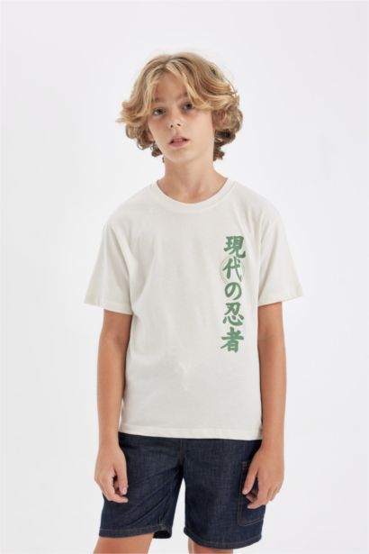 تيشيرت اولادي نص كم قصة عادية برقبة مستديرة