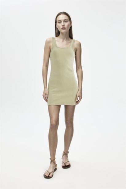 Bodycon Crew Neck Ribbed Camisole Strap Mini Dress