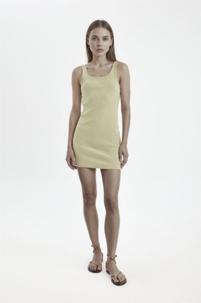 Bodycon Crew Neck Ribbed Camisole Strap Mini Dress