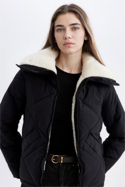 Su Geçirmez Puffer Şişme Mont  Kapitoneli İçi Suni Kürklü Rüzgar Geçirmez Cepli