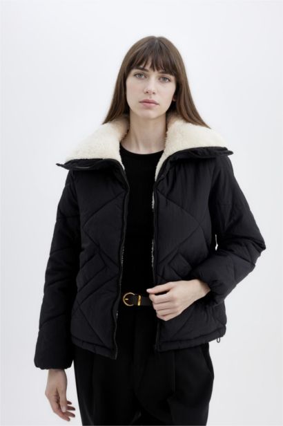 Su Geçirmez Puffer Şişme Mont  Kapitoneli İçi Suni Kürklü Rüzgar Geçirmez Cepli