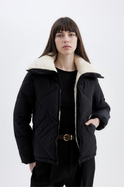 Su Geçirmez Puffer Şişme Mont  Kapitoneli İçi Suni Kürklü Rüzgar Geçirmez Cepli