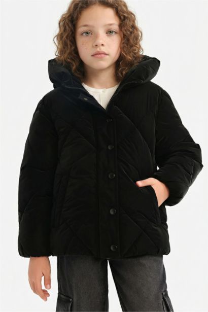 Girl Hooded Zippered Quilted Jacket