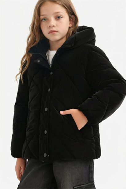Girl Hooded Zippered Quilted Jacket