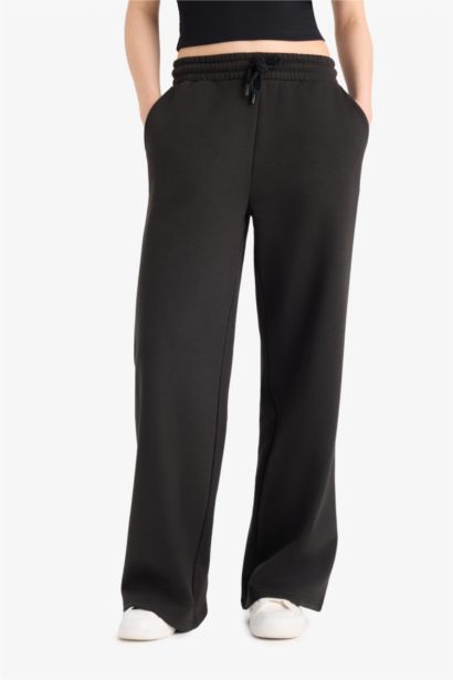 Straight Fit Thick Sweatshirt Fabric Trousers
