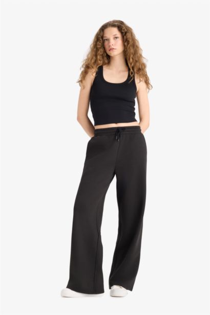 Straight Fit Thick Sweatshirt Fabric Trousers