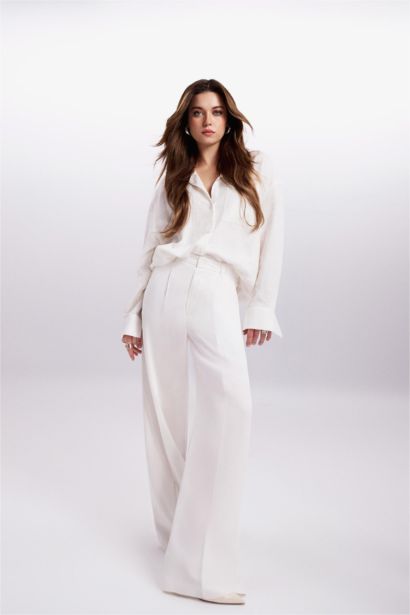 Afra x Defacto Tencel High Waist Wide Leg Tencel Trousers