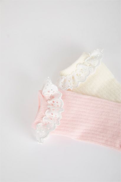 جوارب طويل بناتي قطن - قطعتين