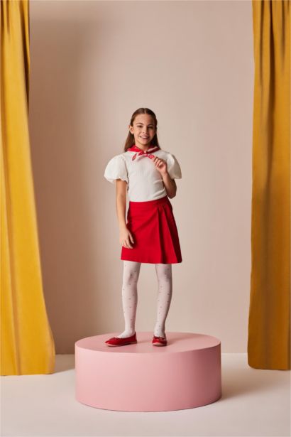 Jupe-short en gabardine rouge pour fille