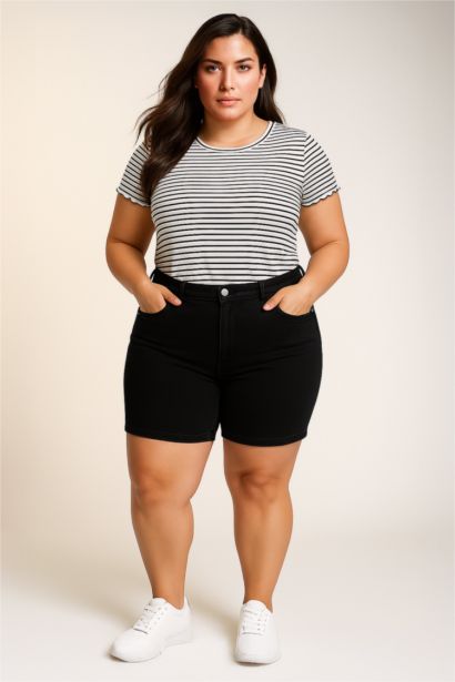 Normal Waist Folded Leg Denim Shorts