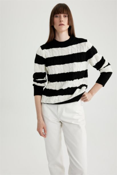 релакс пішімі дөңгелек жаға Пулловер