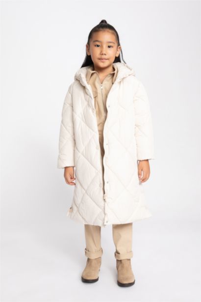 Girl Hooded Quilted Long Puffer Jacket