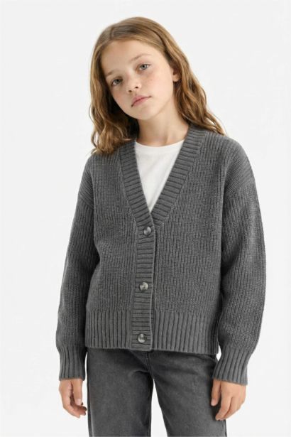 Girl V-Neck Button Cardigan