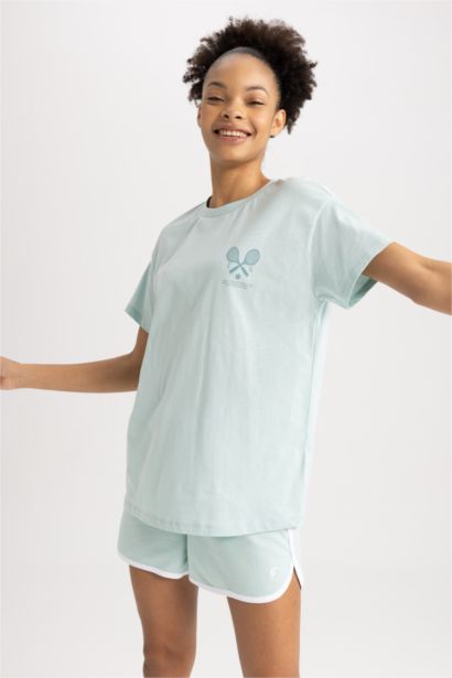 T-shirt Oversize en coton imprimé à manches courtes et col rond