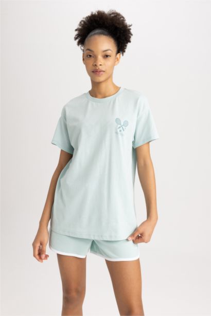 T-shirt Oversize en coton imprimé à manches courtes et col rond