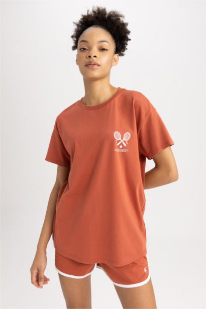 Oversize Fit Slogan Printed Sports T-Shirt