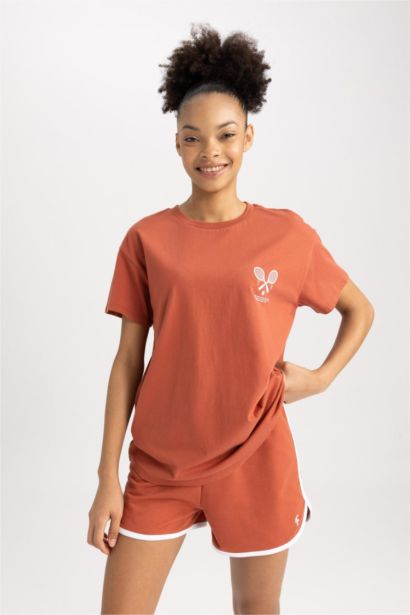 Oversize Fit Slogan Printed Sports T-Shirt