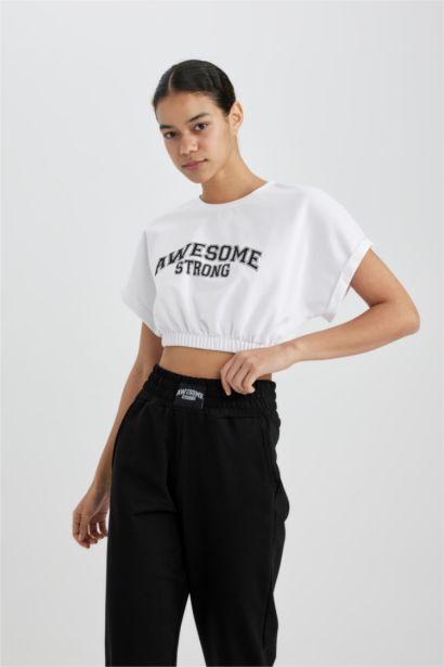Crop Thin Sweatshirt Fabric Short Sleeve T-Shirt